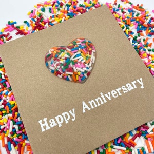 6th Sugar Anniversary Card Rainbow Sprinkles Resin Heart 100s and 1000s Epoxy 4x4 inches 102mm x 102mm Or 5x5 inches 127mm x 127mm image 3