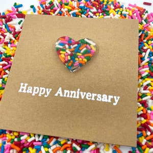 6th Sugar Anniversary Card Rainbow Sprinkles Resin Heart 100s and 1000s Epoxy 4x4 inches 102mm x 102mm Or 5x5 inches 127mm x 127mm image 7