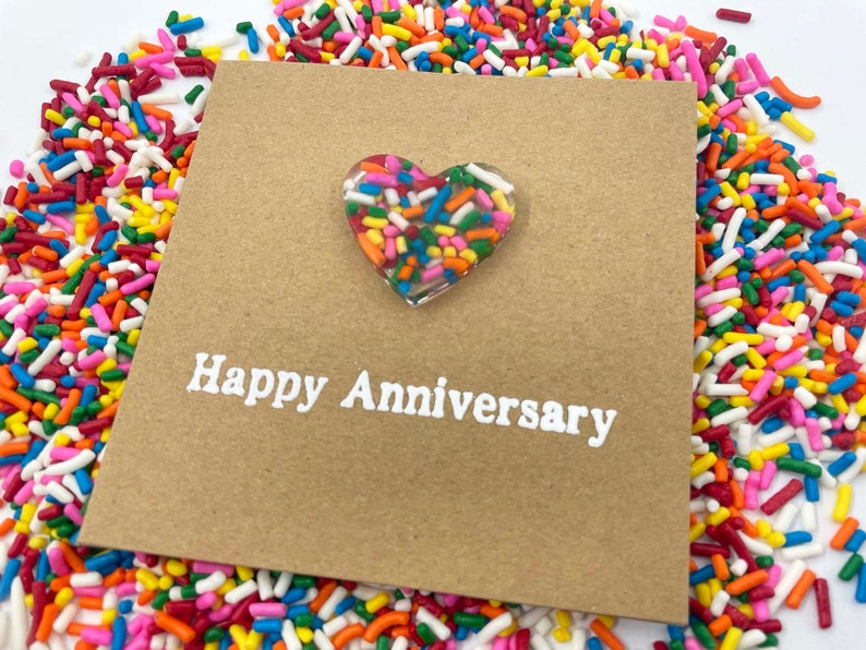 6th Sugar Anniversary Card Rainbow Sprinkles Resin Heart 100s and 1000s Epoxy 4x4 inches 102mm x 102mm Or 5x5 inches 127mm x 127mm image 7