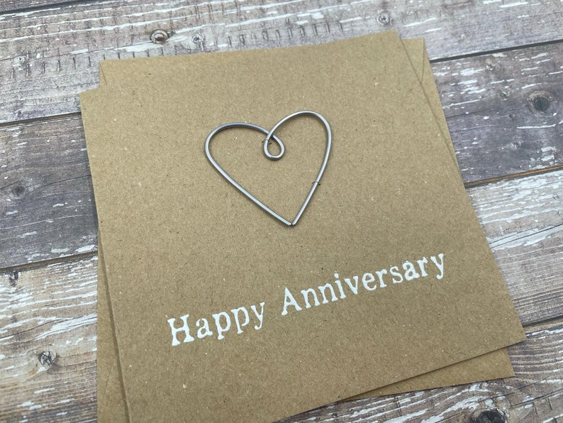 Happy 6th Anniversary Card Iron Wire Heart 4 x 4 inches 102mm x 102mm Or 5 x 5 inches 127mm x 127mm image 1