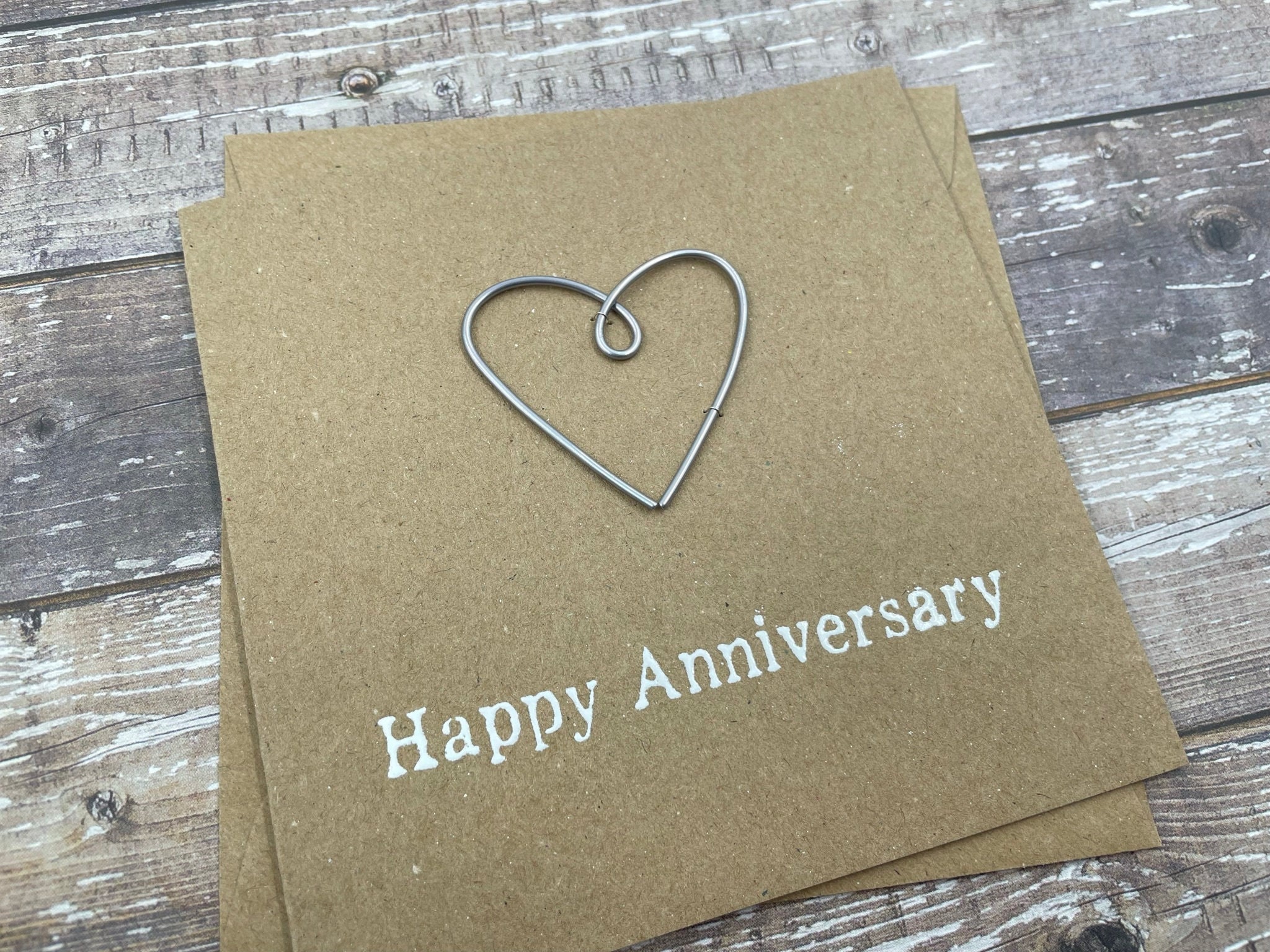 6th Anniversary Card: Iron Wire Heart, Handmade Kraft Card