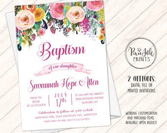 Girls Baptism Invitation, Floral Baptism Invitation, Girls Christening Invitation, Wild Flower Baptism Invitation, Digital Invite, Printable