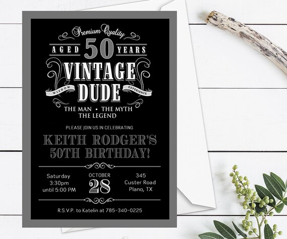 Aged to Perfection Birthday Invitation, Whiskey Label Birthday Invitation, Vintage Birthday, Over the Hill, Mens Birthday Invite, Surprise