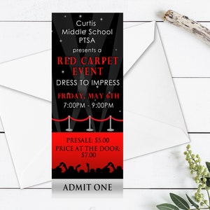 Roter Teppich Ticket Einladung, Hollywood Party Ticket, VIP Ticket Einladung, Roter Teppich Ticket Printable, Rot & Silber Hollywood Einladung