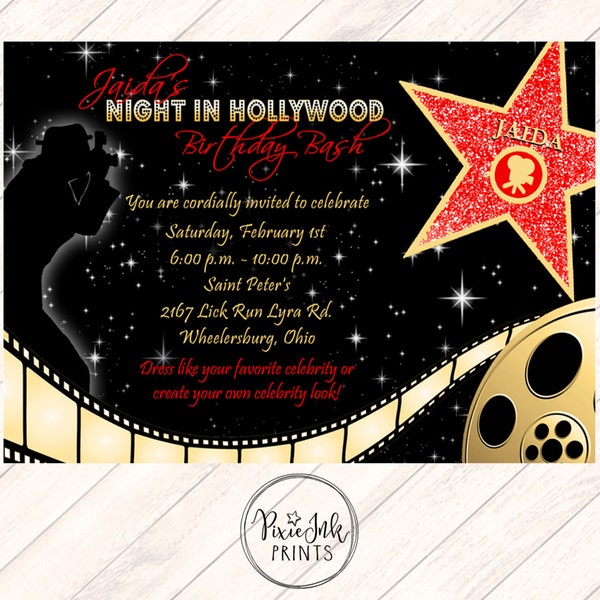 Red Carpet Invitation, Hollywood Party Invite, Red Carpet Party Invitation, Hollywood Printable, Red Carpet Birthday Party, Red & Gold Star