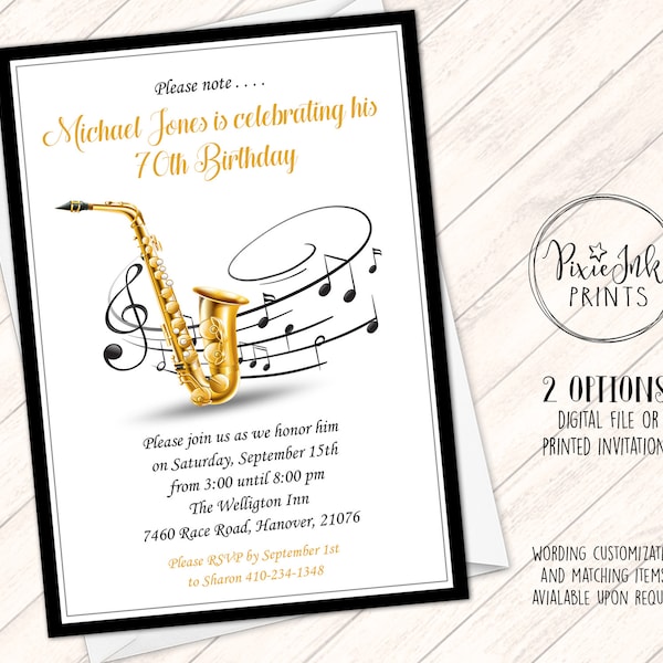 Music Invitation, Musical Party, Sheet Music Invitation, Music Note Invitation, Printable Musical Birthday Invitation, 70th Birthday Invite