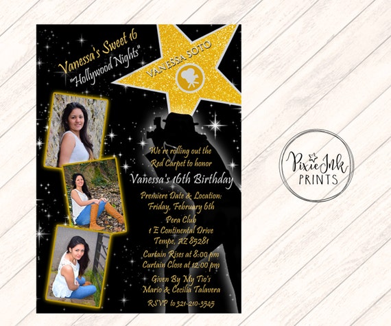 LA Instant Download Hollywood Birthday Party Invitation Editable/Digital Lights Camera Action Hollywood Walk of Fame VIP Customizable