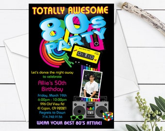 80's Birthday Party Invitation, 80's Party Invitation, 1980's Birthday Invitation, Eighties Party, 80's Printable Template Digital Download