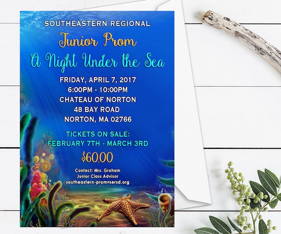 Under the Sea Prom Invitation, Under the Sea High School Prom Invitation,  Under the Sea Prom Party Invitation, Ocean Theme Prom Night 