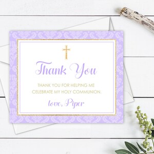 Kommunion Dankeschön Karte Lila und Gold, Erstkommunion Dankeschön, DIY Kommunion Printable, Digital Download Vorlage Dankeschön
