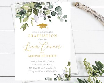 Greenery Graduation Party Invitation, College Graduation Announcement, High School Graduation Party Digital Download Printable