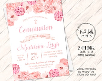 Girl First Communion Invitation, First Holy Communion Invitation for Girl , 1st Communion Invitation, Holy Communion Invitation Girl