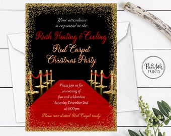 Christmas Party Red Carpet Holiday Party Invitations, Red Carpet Event Hollywood Invitations, Red Carpet Party Printable, Red Carpet Affair