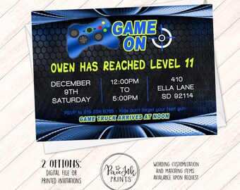 Gaming Invitation, Game On Invitation, Game Truck Party Invitation, Printable Video Game Invitation, Gamer Party, Gaming Digital Download