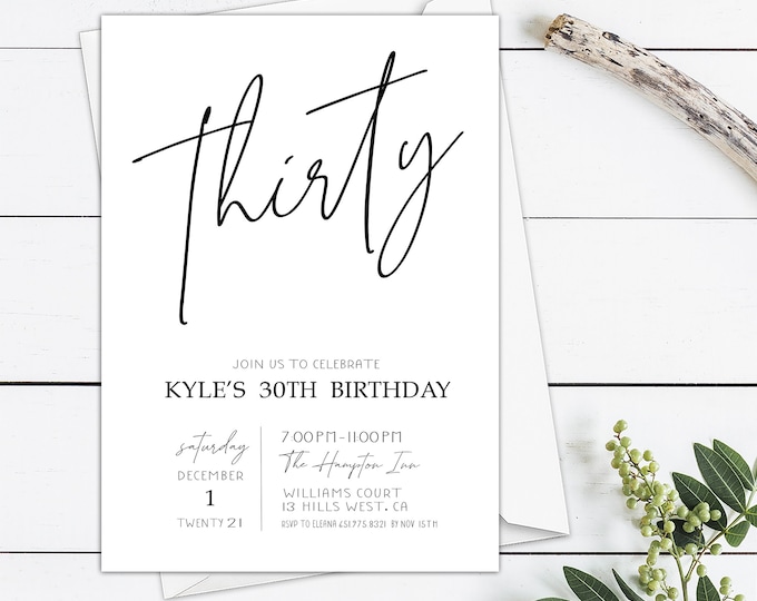 Thirty Birthday Party Invitation, Thirtieth Birthday Digital Invitation ...