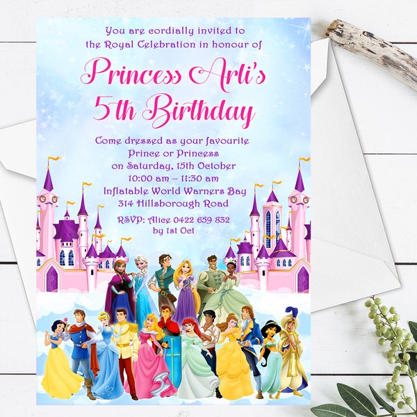 Invitation d'anniversaire de princesse et de princes, invitation d'anniversaire de princesse, princesse d'anniversaire imprimable, invitation de fête d'anniversaire de prince