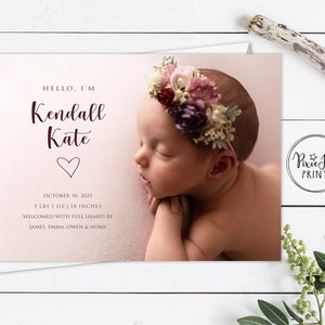 Birth Announcement Card, Photo Baby Announcement Card, Baby Birth Announcement Card, Newborn Birth, Minimalist Baby Thank You, Welcome Baby
