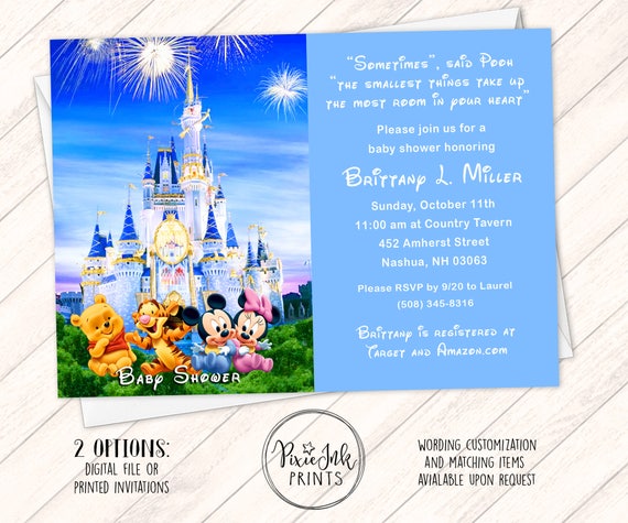 Neutral Baby Shower Invitation, Castle Baby Shower Invitation, Baby Mickey Invitation, Baby Disney Shower Printable
