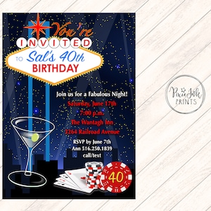 Invitación de Las Vegas, invitación de Casino, invitación de cumpleaños de Las Vegas, invitación de noche de Casino, despedida de soltera de Las Vegas, noche de póquer