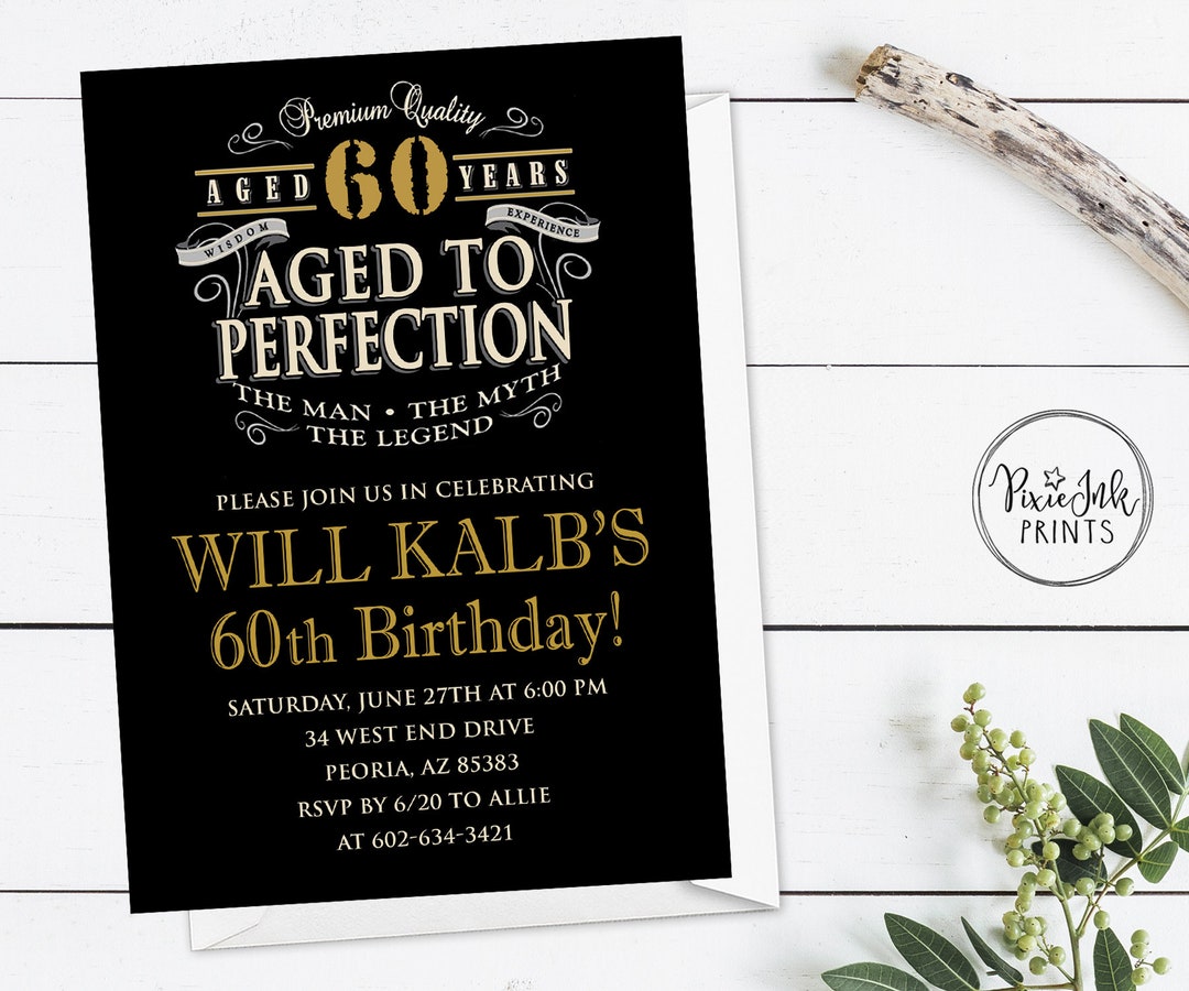 Aged to Perfection Birthday Invitation Whiskey Label Birthday
