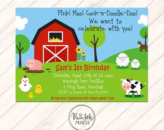 Farm First Birthday Invitation, Farm Animals 1st Birthday Invitation, Red Barn Invitation, Farm Birthday Printable, Farm 1st Birthday Invite