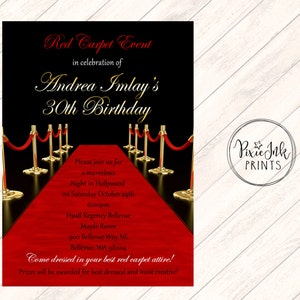 Red Carpet Affair Invitation, Hollywood Sweet 16 Invite, Red Carpet Gala Invitation, Hollywood Printable, Red Carpet Birthday Party image 2