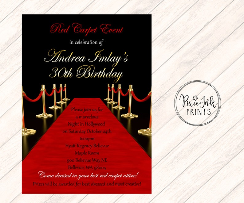 Red Carpet Affair Invitation, Hollywood Sweet 16 Invite, Red Carpet Gala Invitation, Hollywood Printable, Red Carpet Birthday Party image 2