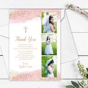 Cartão de agradecimento com foto de comunhão, primeira comunhão, obrigado, faça você mesmo para impressão de comunhão, cartões com fotos de comunhão, anúncio de comunhão