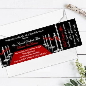 Roter Teppich Ticket Einladung, Hollywood Party Ticket, VIP Ticket Einladung, Roter Teppich Ticket Printable, Rot & Gold Hollywood Einladung