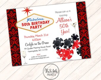 Casino Party Invitation, Casino Invitation, Las Vegas Birthday Invitation, 50th Birthday Invitation, Las Vegas Sign Invitation, Casino Night