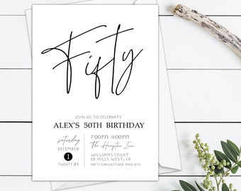 50th Birthday Party Invitation, Fifty & Fabulous Invitation, Silver 50th Invitation, Fiftieth Birthday Invitation, 50th Birthday Party