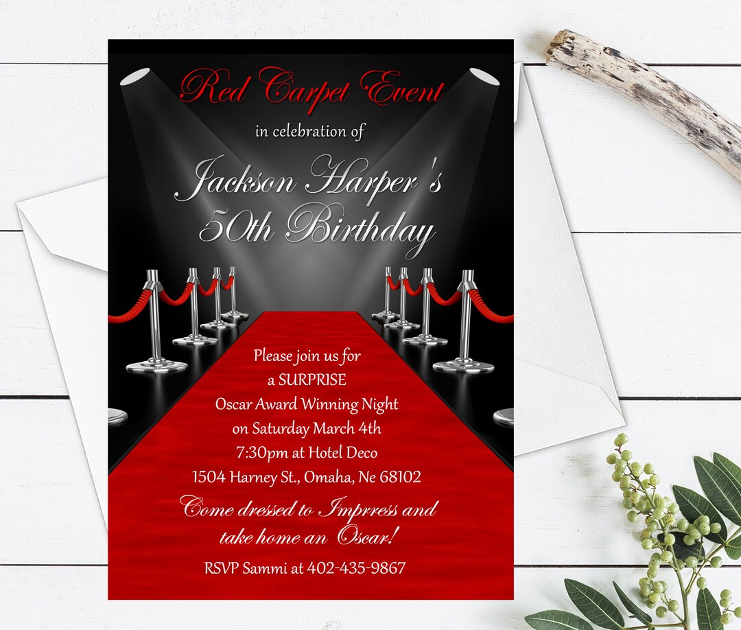 Red Carpet Birthday Invitations, Red Carpet Event Hollywood Invitations