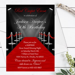 Roter Teppich Geburtstagseinladungen, Roter Teppich Event Hollywood Einladungen, Roter Teppich Party Printable, Red Carpet Affair 13.