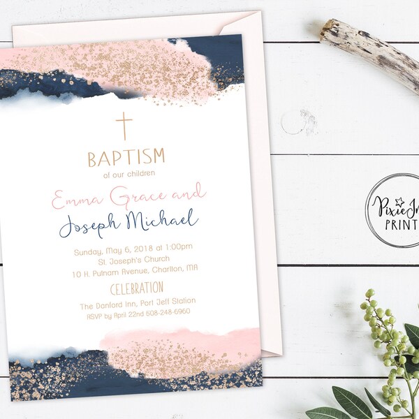 Twin Baptism Invitations Etsy