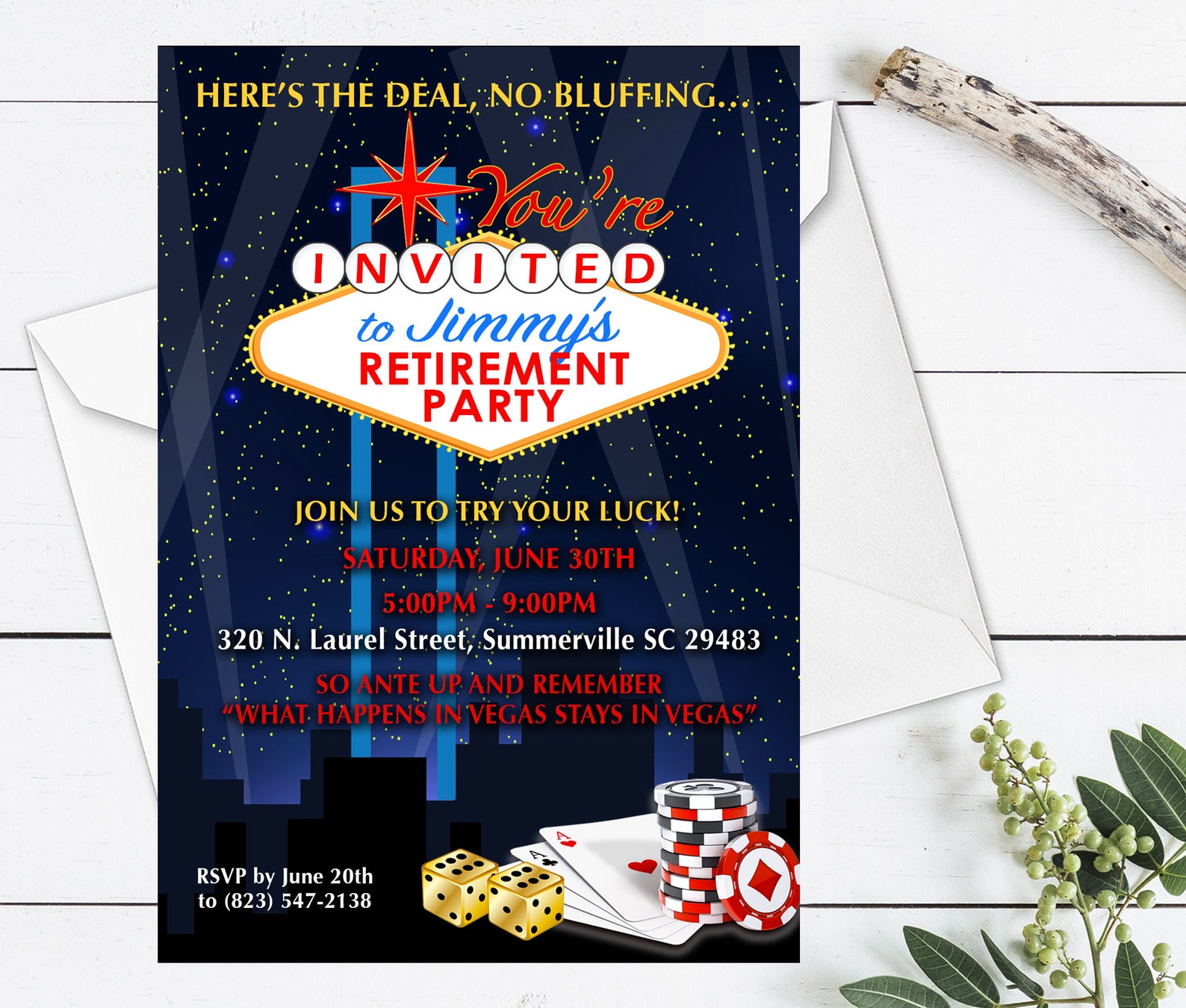 Retirement Invitation, Las Vegas Retirement Party Invitation ...