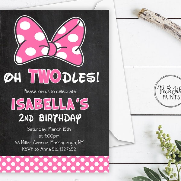 Oh Twodles Minnie Mouse Invitation, Minnie Mouse Birthday Invitation, Oh Twodles Birthday Invitation, Minnie Mouse 2nd Birthday Invitation