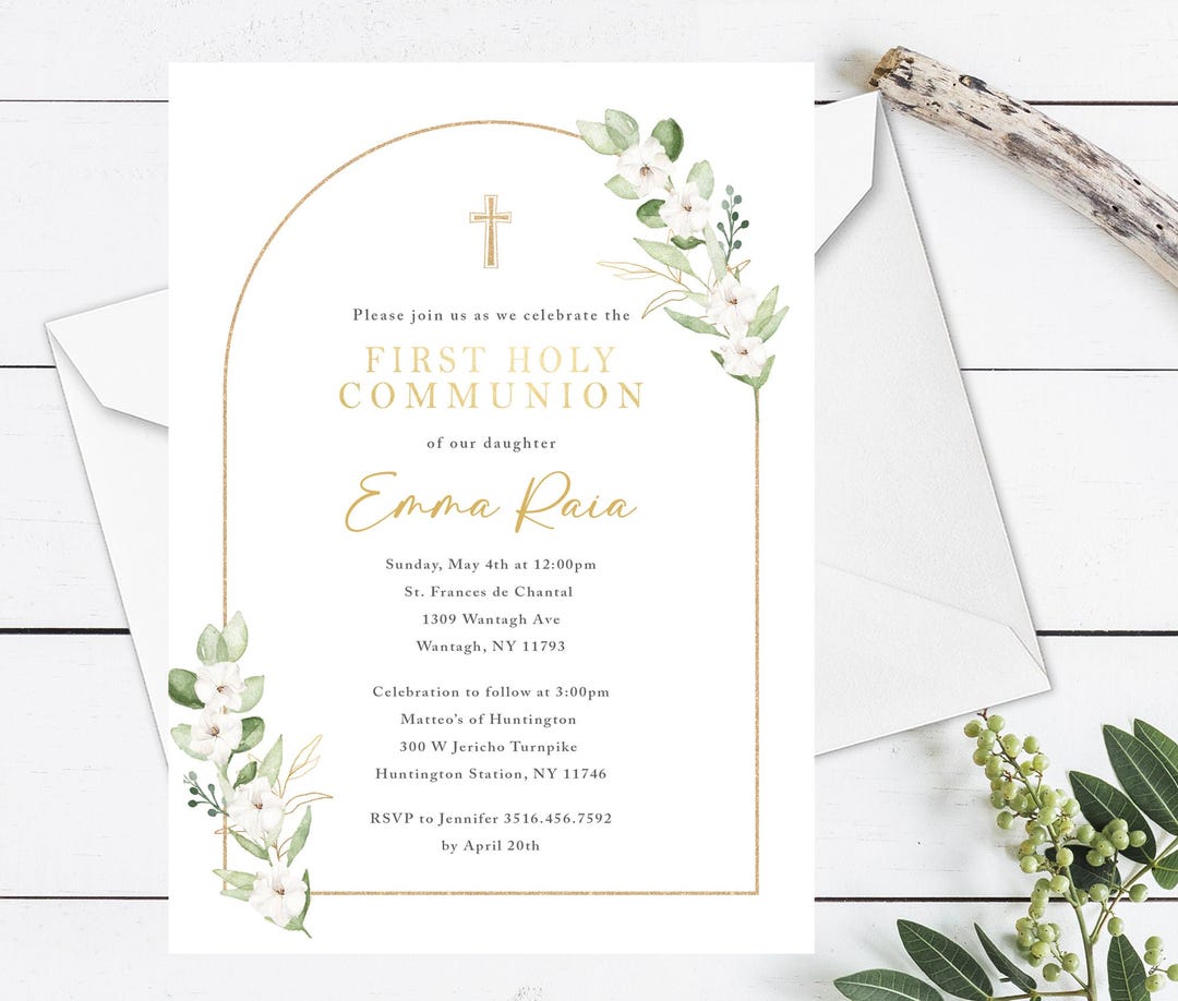 Gold Communion Invitations, First Communion Invitations, First Holy ...