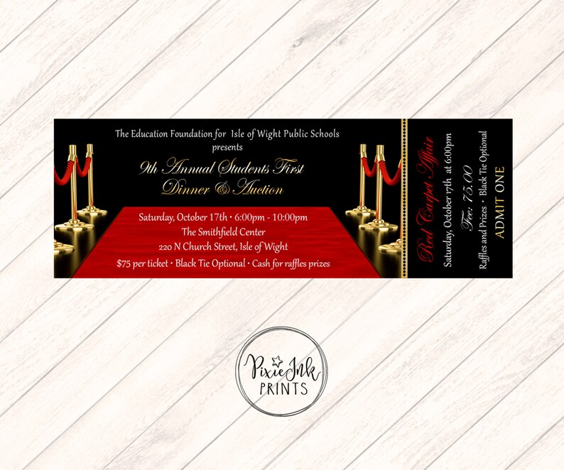 Red Carpet Ticket Invitation Hollywood Party Ticket VIP Etsy