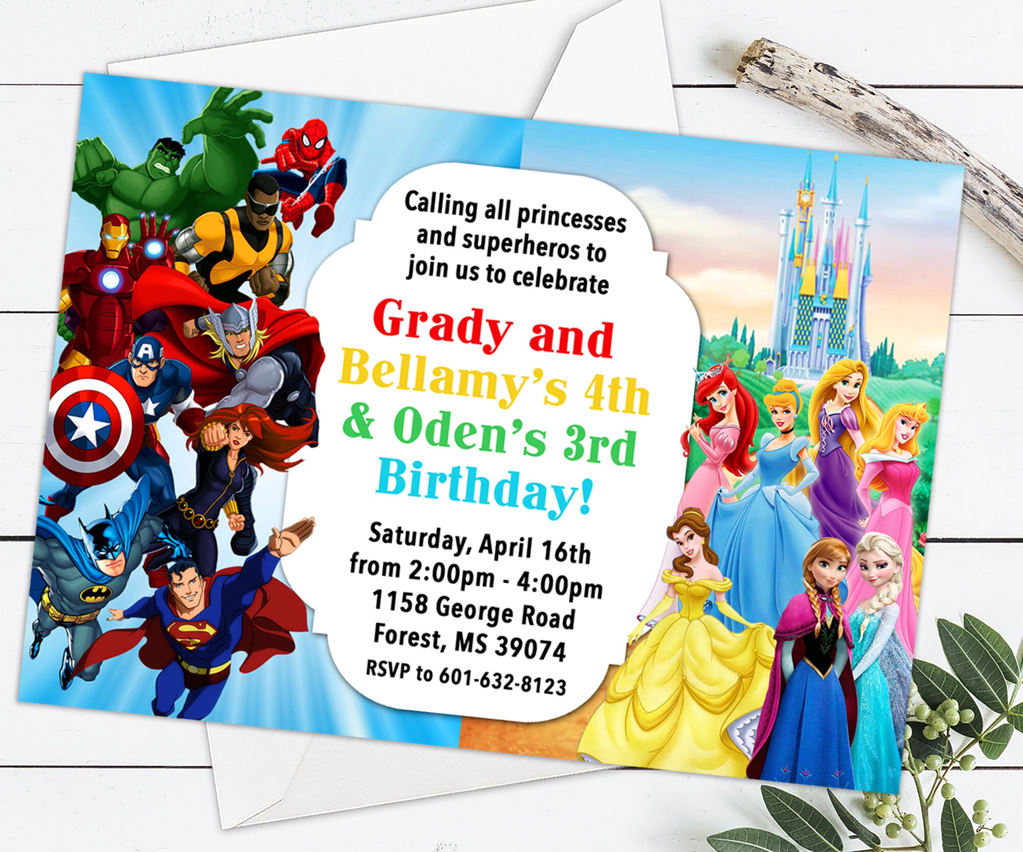 Princess Superhero Invitation, Split Birthday Invitation, Split ...