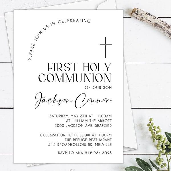 Communion Invitations Printed, Modern Simple Communion Invitation Arch First Holy Communion Invitation, Communion Digital Download Printable