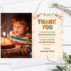 Plantilla de tarjetas de agradecimiento con foto, tarjeta de agradecimiento imprimible, tarjeta de agradecimiento con foto de cumpleaños impresa