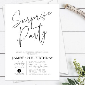 Surprise Birthday Invitation, Surprise Party Digital Invitation Template Printable, Modern Invitation