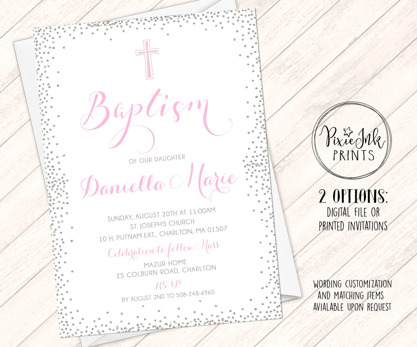 Girl Baptism Invitation Gold & Pink Baptism Invitation Etsy