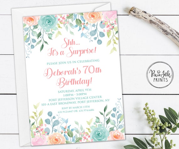 Spring Garden Birthday Invitation, Spring Watercolor Birthday Invite, Blooms Digital Invitation Template Printable