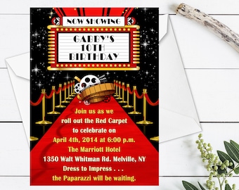 Red Carpet Marquee  Invitation, Movie Reel Invitation, Red Carpet Party Invitation, Hollywood Printable, Red Carpet Birthday Party