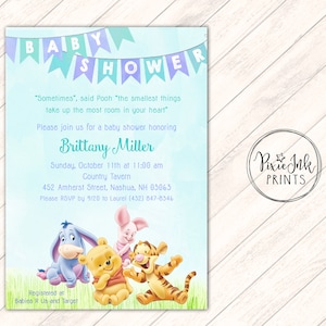 Inviti per baby shower Pooh Modello stampabile per invito digitale per baby shower ragazzo Pooh, Pooh e i suoi amici