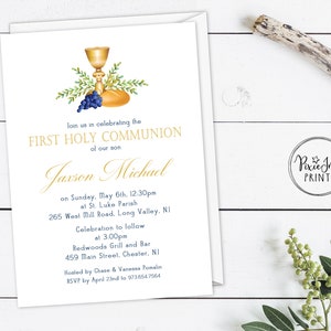 Boys Communion Invitation, Navy & Gold Communion Invitation, Gold Communion Invitation, Chalice Communion Printable, Navy Baptism Boy Invite