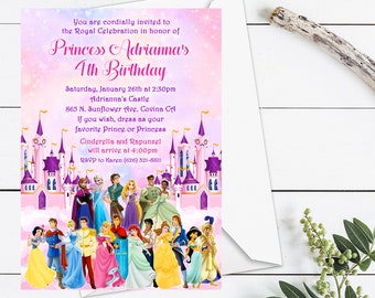 Zaproszenie na urodziny księżniczki i księcia, Zaproszenie na urodziny księżniczki, Wydrukuj przyjęcie urodzinowe księżniczki, Zaproszenie na przyjęcie urodzinowe księcia