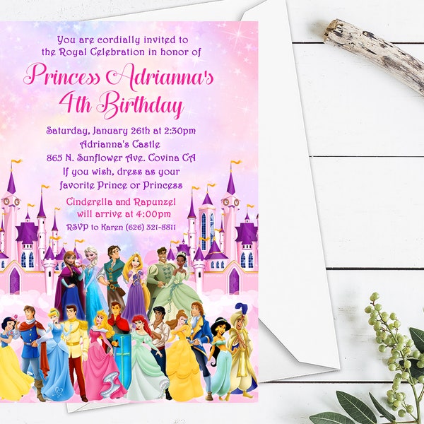 Invitation d'anniversaire de princesse et de princes, invitation d'anniversaire de princesse, princesse d'anniversaire imprimable, invitation de fête d'anniversaire de prince