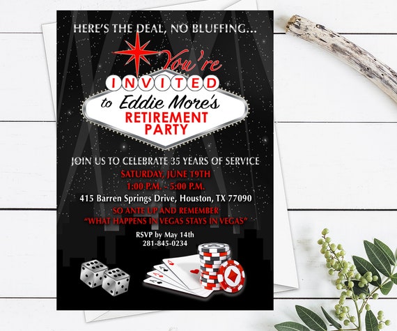 Vegas Retirement Party Invitation Free Casino Engagement Party